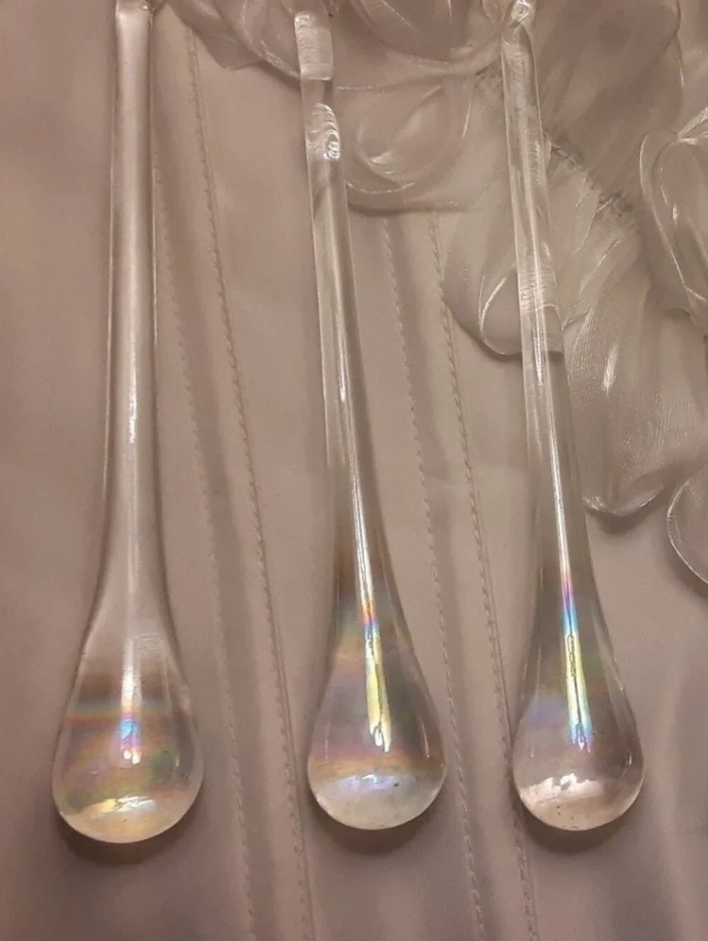 Three Murano Style Glass Iridescent Teardrops Chandelier Pieces Suncatcher - Picture 6 of 11
